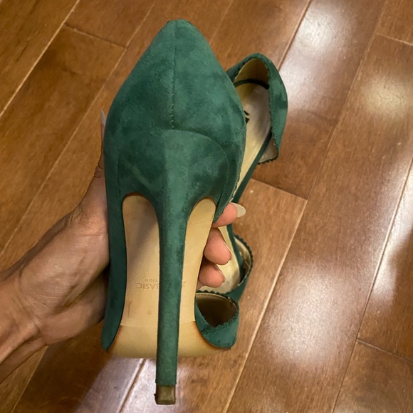 ZARA peep toe green suede heels - Picture 8 of 11
